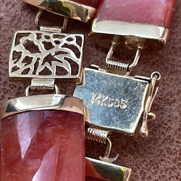 Red jadeite jade link bracelet 14k gold Chinese calligraphy - Picture 3 of 4